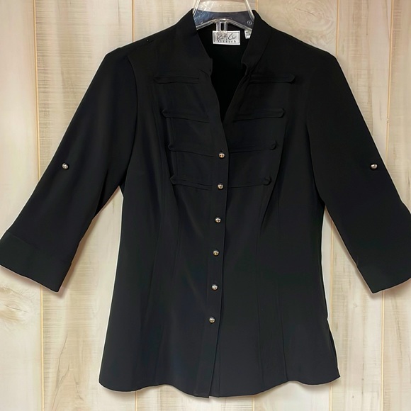 Kathy Che Tops - Kathy Che Black Stretch Button Down Top Sz S